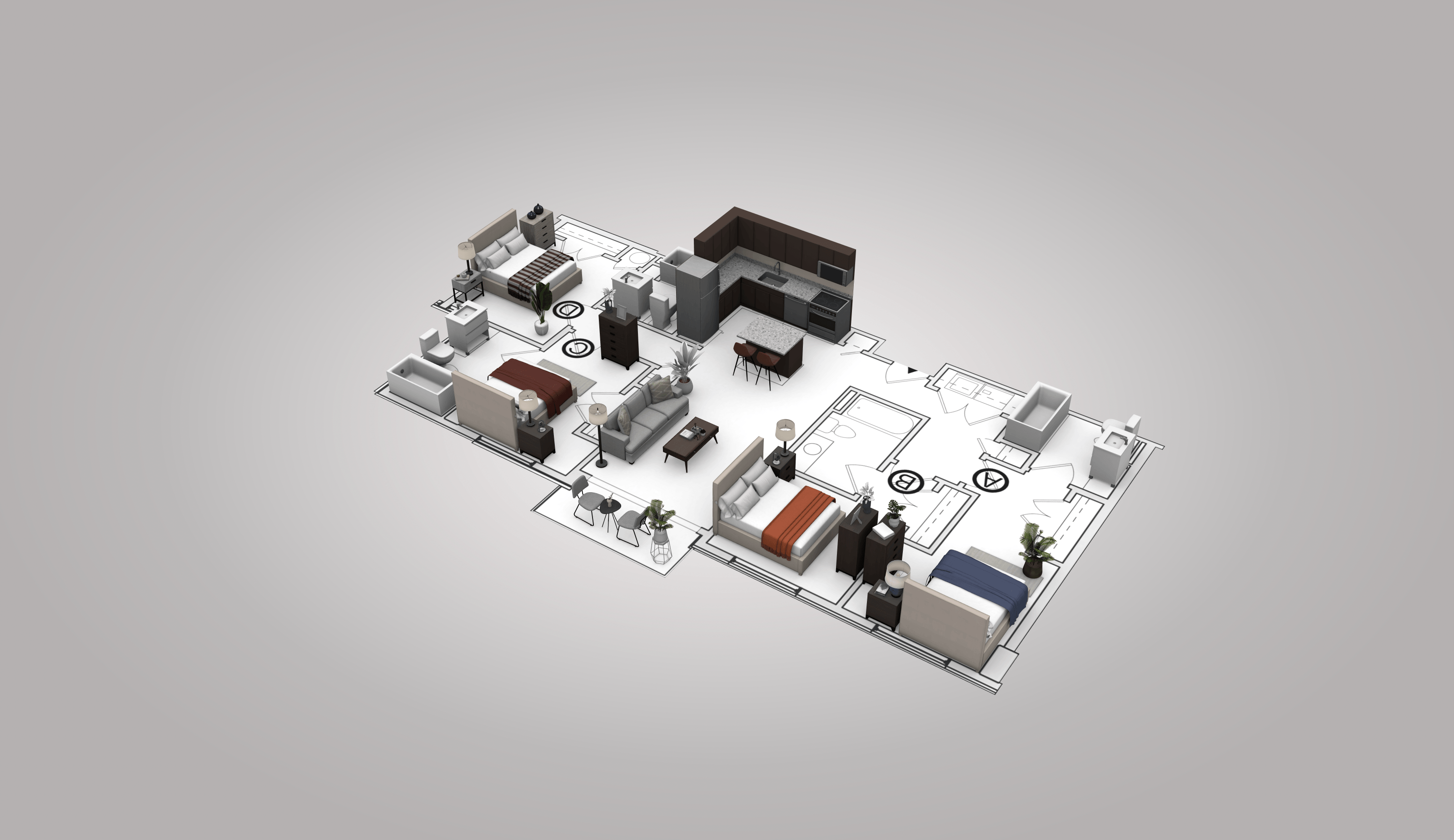 Floor plan for 4 beds, 4 baths, 1150 sqft